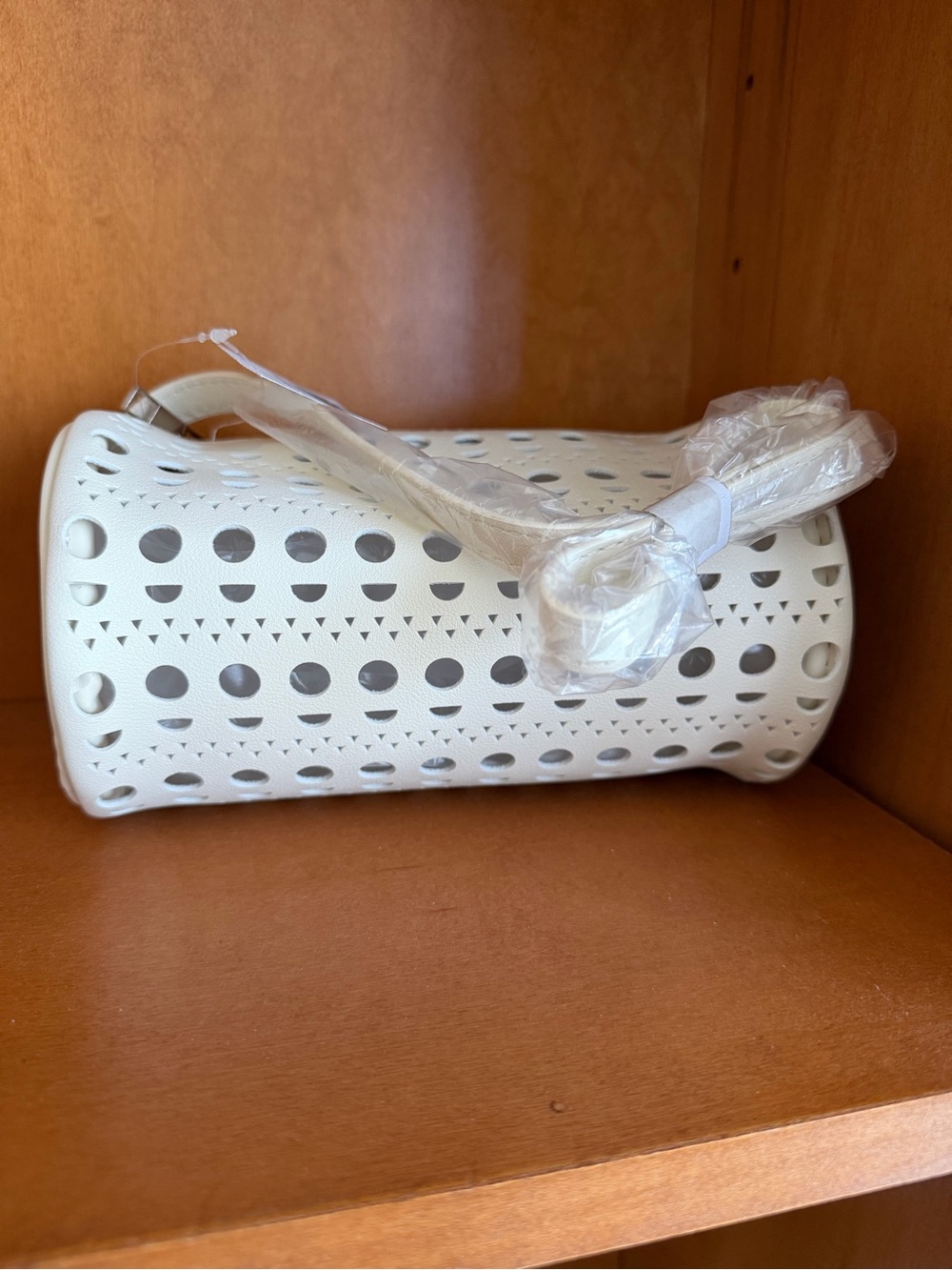 White Laser-Cut Cylinder Shoulder Bag
